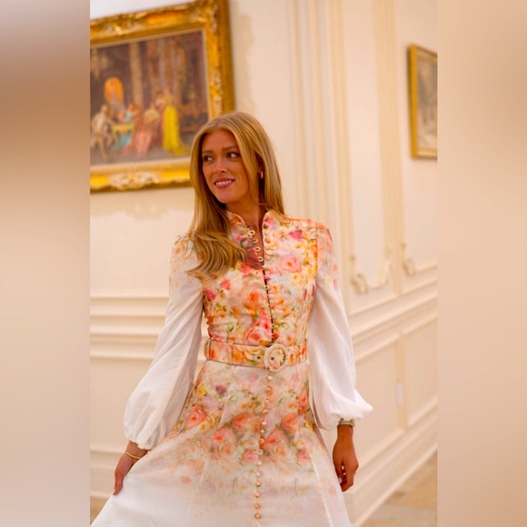 NWT These Three- Floral Belted Midi Dress - Picture 2 of 7